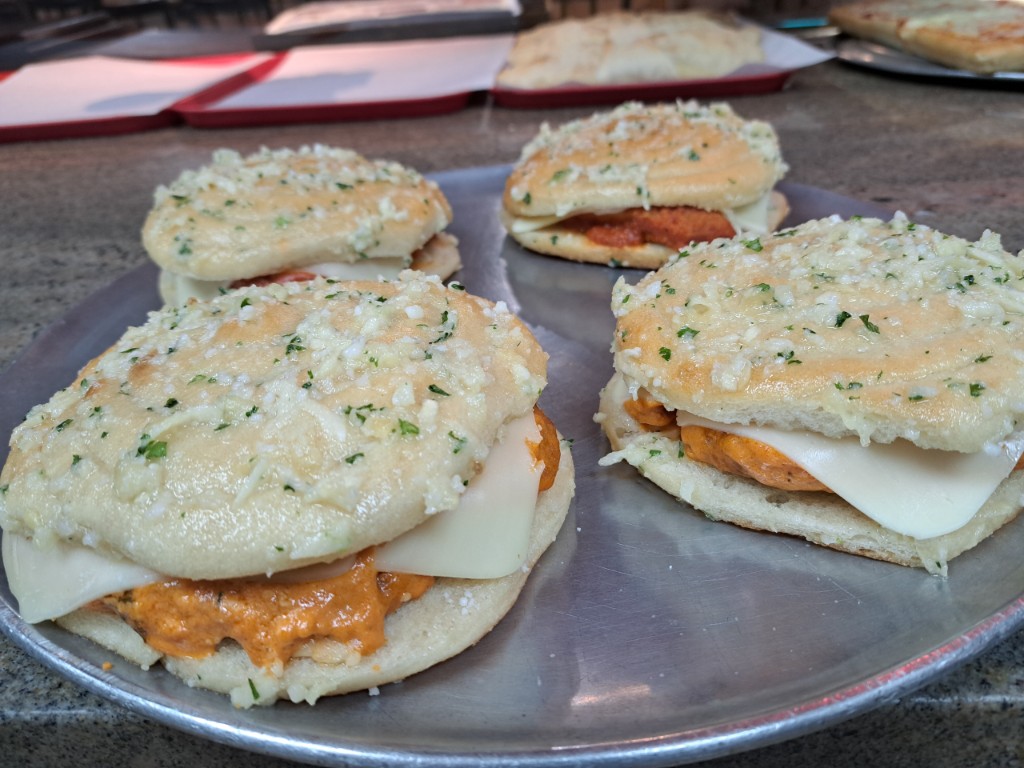 Garlic knot sliders on a tray